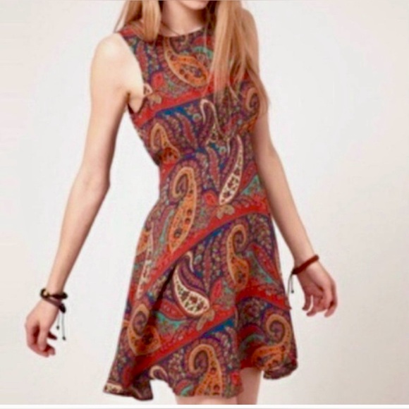 Free People Sleeveless Dancing Pretty Paisley A-line Mini Skater Dress - Picture 5 of 8